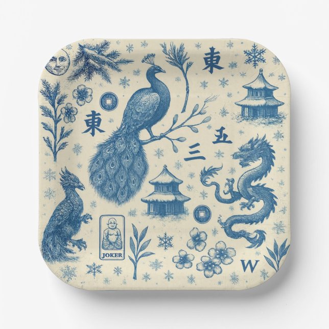 Plato De Papel Holiday Winter Scene Mahjong Plates (Anverso)