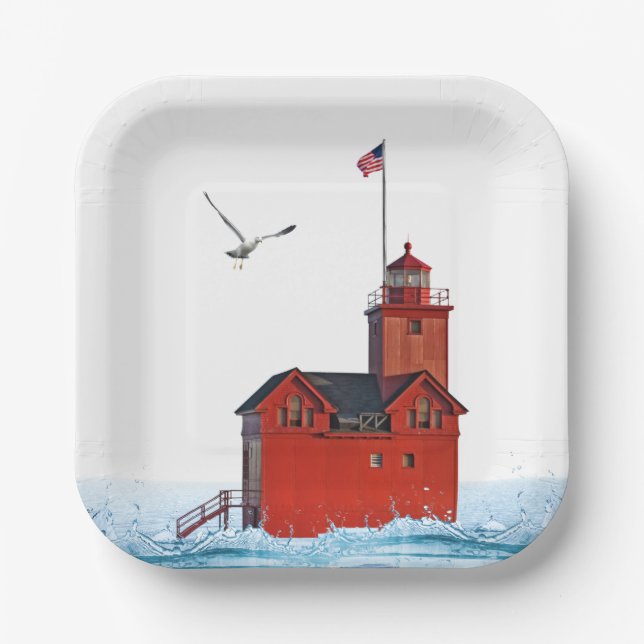 Plato De Papel Holland Michigan Gran Faro Rojo (Anverso)