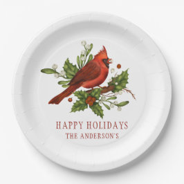 Plato De Papel Holly Berry Cardinal Holiday Monogram Mistletoe