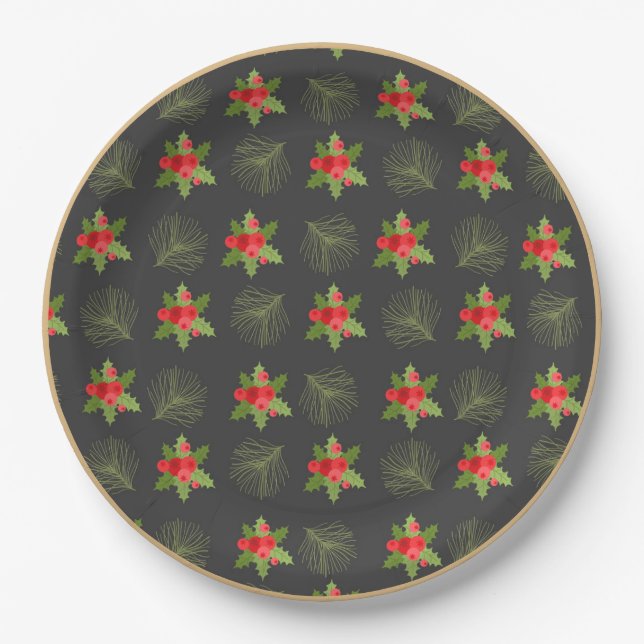 Plato De Papel Holly Berry Navidad Plate (Anverso)