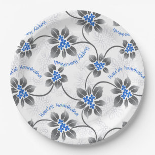 Plato De Papel Holly Hanukkah Blue Floral