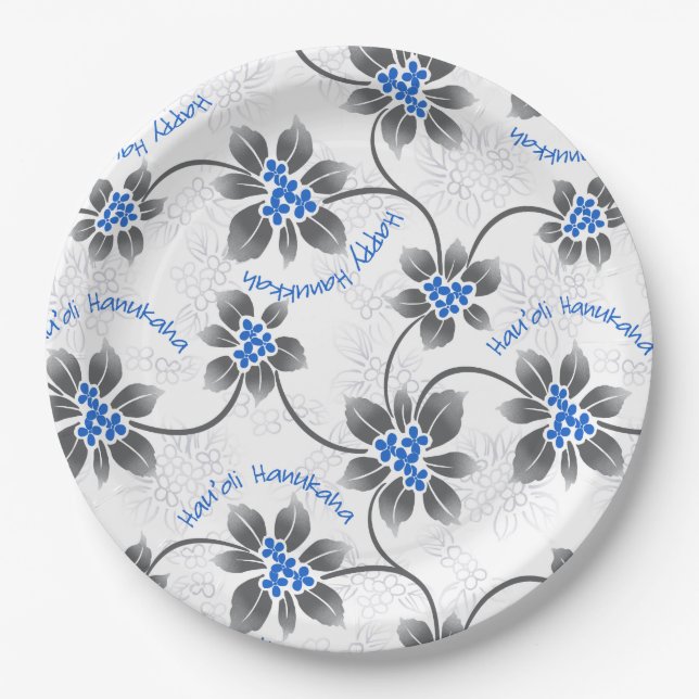 Plato De Papel Holly Hanukkah Blue Floral (Anverso)