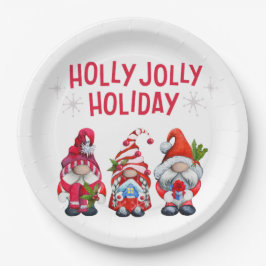 Plato De Papel Holly Jolly Holiday Gnomes