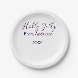 Plato De Papel Holly Jolly holidays add name family year purple s