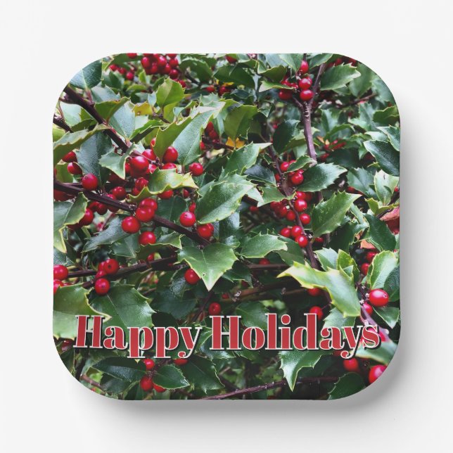 Plato De Papel Holly leaves and Berries (Anverso)