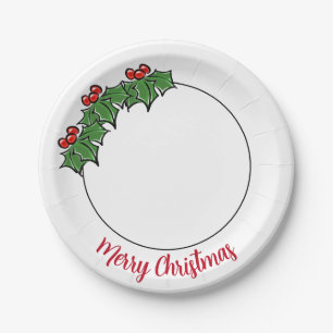 Plato De Papel Holly Leaves Holly berries vacaciones divertidas b