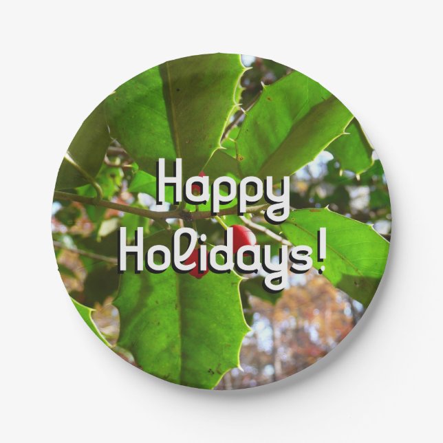 Plato De Papel Holly Leaves II Naturaleza de las vacaciones Botán (Anverso)