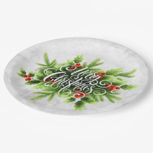 Plato De Papel Holly Merry Christmas Paper Plate