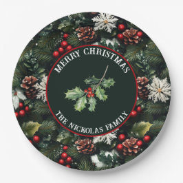 Plato De Papel Holly & Pine Celebration