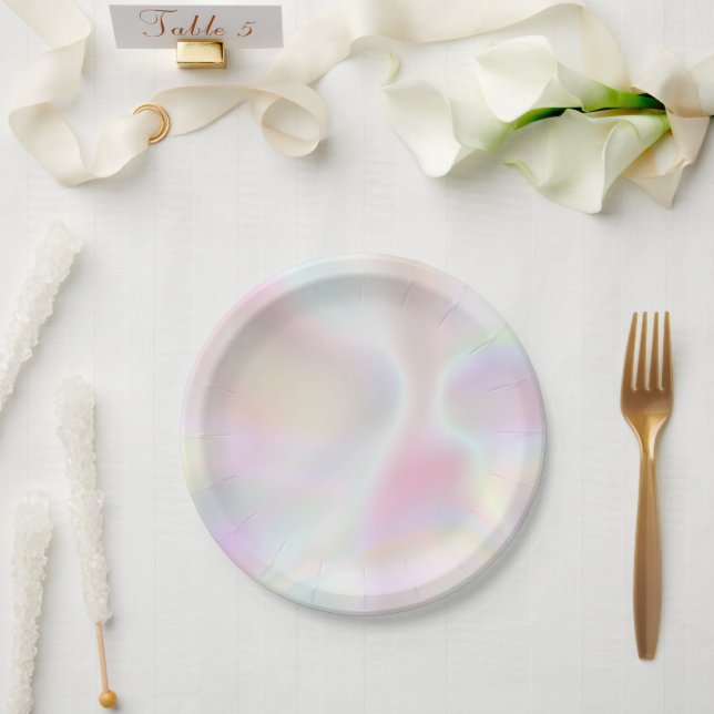 Plato De Papel Holografía metálica del arcoiris opal de Pearl irl (Boda)