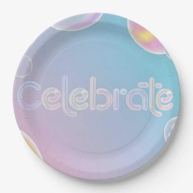 Plato De Papel Holographic Celebration: "Celebrate" Typography (Anverso)