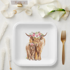 Plato De Papel Holy Cow Baby Shower Boho Highland Calf