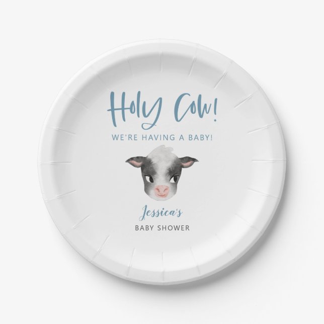 Plato De Papel Holy Cow Boy Baby Shower (Anverso)