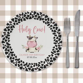 Plato De Papel Holy Cow Cute Birthday Girl with Cow Theme