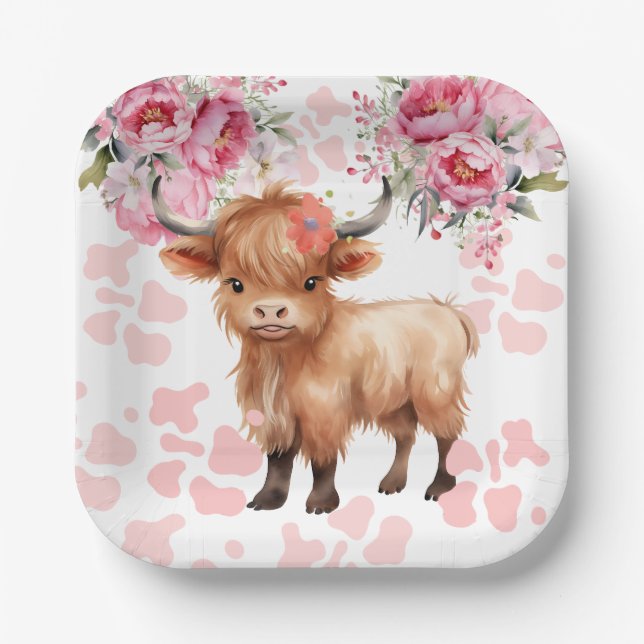 Plato De Papel Holy Cow Floral Baby Shower (Anverso)