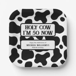 Plato De Papel Holy Cow Funny Black White 50th Birthday