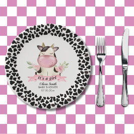Plato De Papel Holy Cow It's a Girl Cute Cow Baby shower