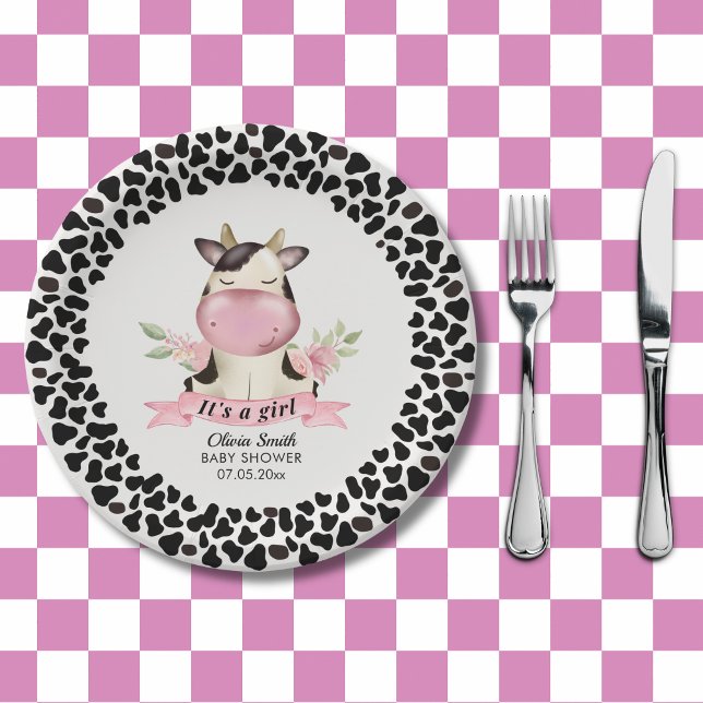Plato De Papel Holy Cow It's a Girl Cute Cow Baby shower (Subido por el creador)