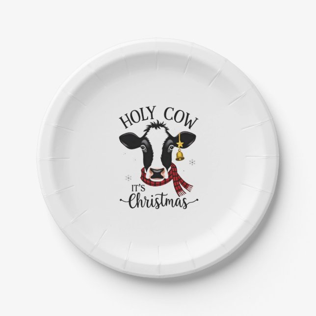 Plato De Papel Holy Cow It's Christmas Funny Cow Lover Farm Anima (Anverso)