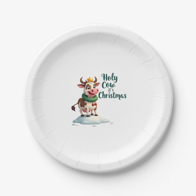 Plato De Papel Holy Cow Its Christmas I Xmas Cow T-Shirt (3) (Anverso)