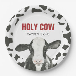 Plato De Papel Holy Cow Soy el cumpleaños de One Cow Print