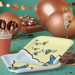 Plato De Papel Hombre Apuntando Al Dinero Con Alas