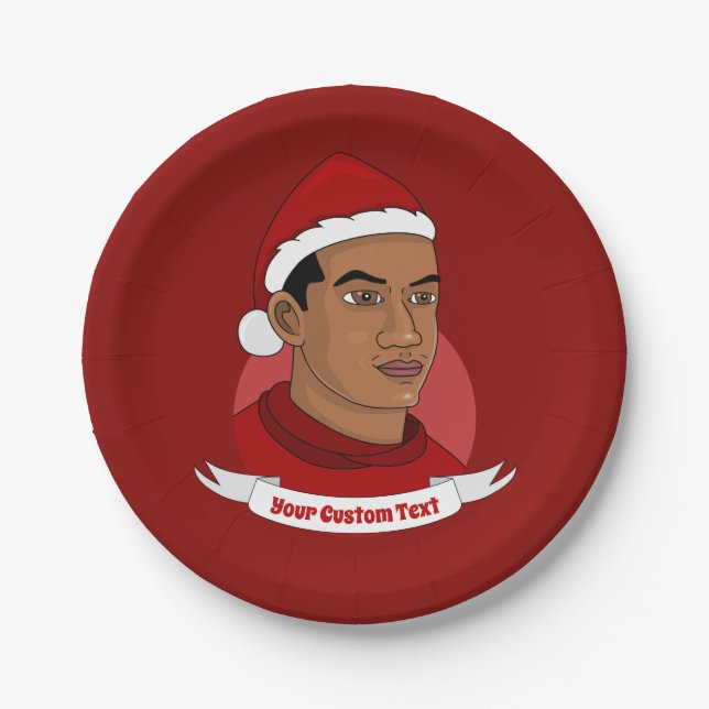 Plato De Papel Hombre con gorra de Santa Claus personalizado (Anverso)