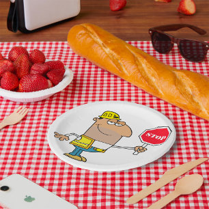 Plato De Papel Hombre Con Un Rótulo De Paro