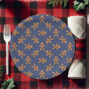 Plato De Papel Hombre de Jengibre de Lunares Azul Marino Navidad