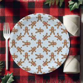 Plato De Papel Hombre de Jengibre de Lunares Azules Navidad
