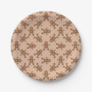Plato De Papel Hombre de Jengibre de Lunares Marrones Navidad