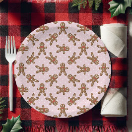 Plato De Papel Hombre de Jengibre de Lunares Rosados Navidad