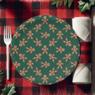 Plato De Papel Hombre de jengibre de lunares verdes Navidad