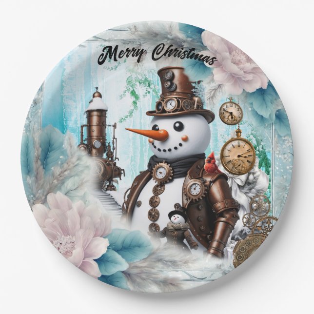 Plato De Papel ¡Hombre de nieve a tiempo! Steampunk Snowman (Anverso)