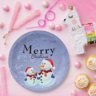 Plato De Papel Hombre de nieve festivo