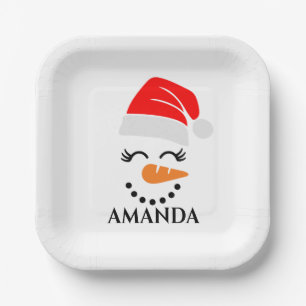 Plato De Papel Hombre de nieve navidad personalizado con nombre p