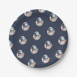 Plato De Papel Hombre Espacial Cohete Luna