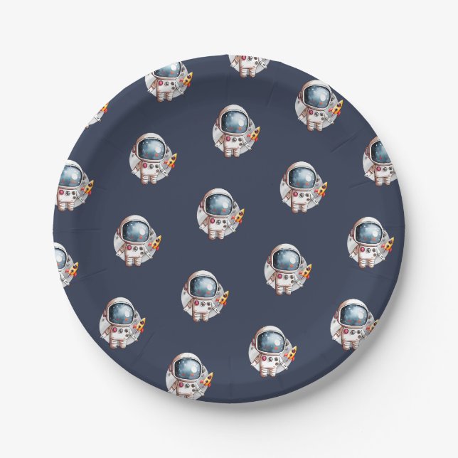 Plato De Papel Hombre Espacial Cohete Luna (Anverso)