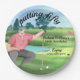 Plato De Papel Hombre Golf Putting Cincuenta Cumpleaños 50