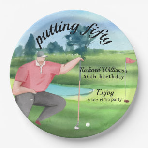 Plato De Papel Hombre Golf Putting Cincuenta Cumpleaños 50