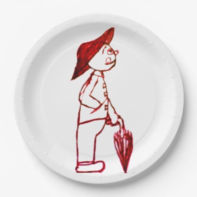 Plato De Papel Hombre paraguas (Anverso)