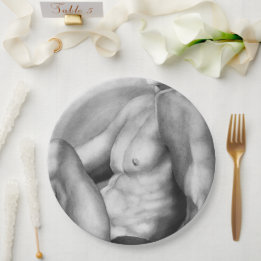 Plato De Papel Hombre Perfecto Pecho y Torso Boceto de Arte con C