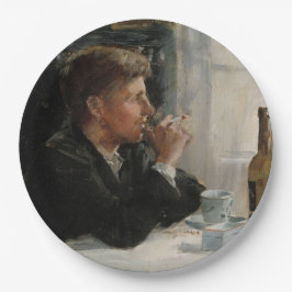 Plato De Papel Hombre sentado perdido en la mesa