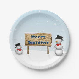Plato De Papel Hombres de Nieve Cuidados deseando un cumpleaños f