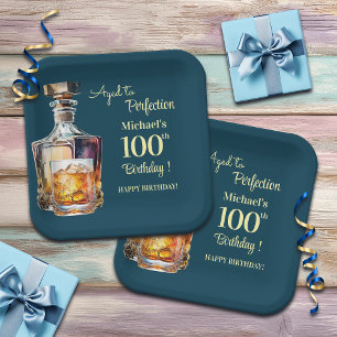 Plato De Papel Hombres de Whisky de cumpleaños número 100 envejec