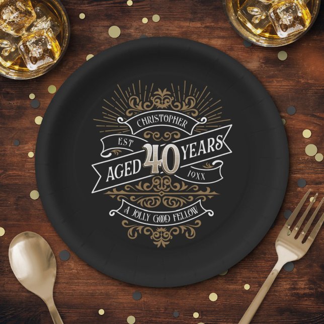 Plato De Papel Hombres divertidos Whiskey 40 cumpleaños (Subido por el creador)