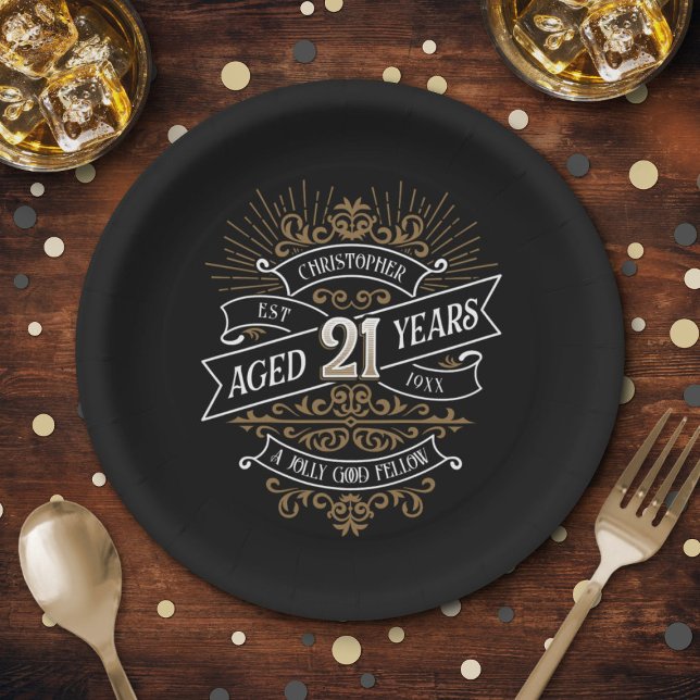 Plato De Papel Hombres divertidos Whiskey Cumpleaños 21 (Subido por el creador)