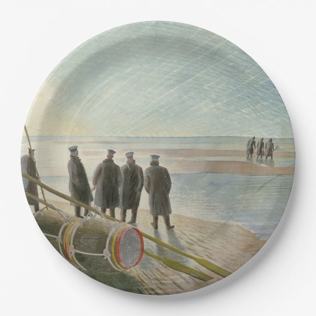 Plato De Papel Hombres en la playa (trabajo peligroso con baja ma (Anverso)