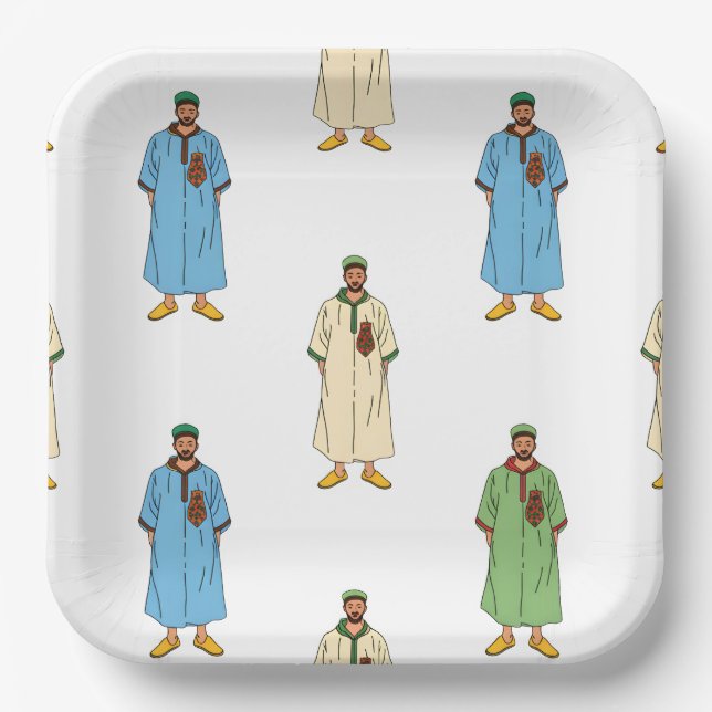 Plato De Papel Hommes marocains à Djellaba Motif (Anverso)