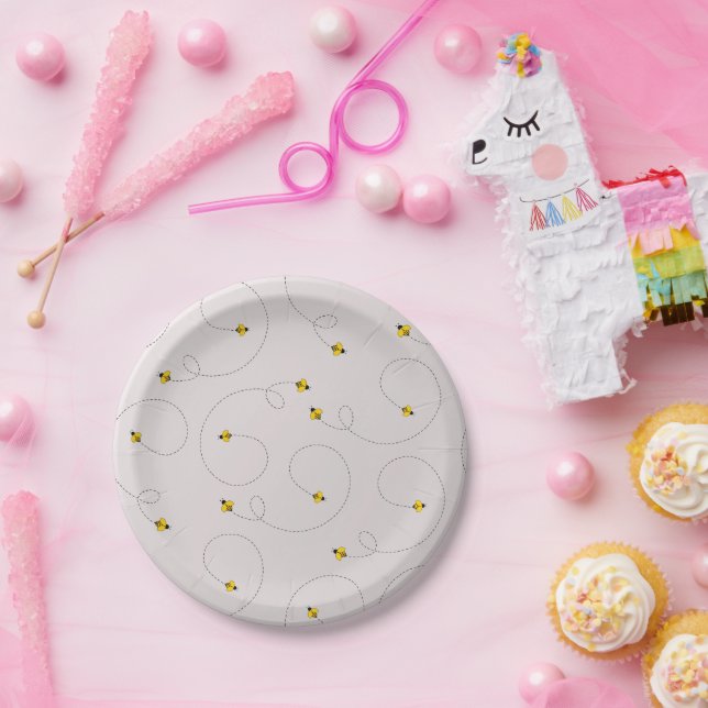 Plato De Papel Honey Bees Baby Shower Pink (Fiesta)